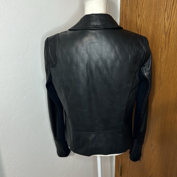 Trouvé black leather moto jacket with blue quilted inside L - Picture 3 of 12